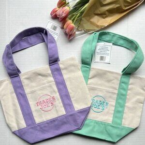 Trader Joe’s Pastel Canvas Tote Bag Set - Green and Purple